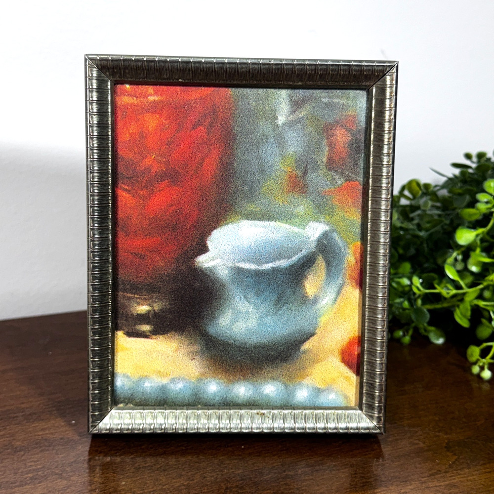Vintage Gold Tone Ornate 4x5 Picture Frame with Coffee Creamer Print